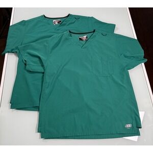 Sketchers Set of 2 Women's L Crossover Green V Neck Uniform Scrub Top